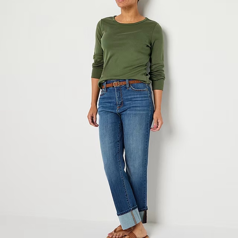 St. John's Bay Olive Women's Long Sleeve Tee